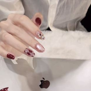 冬秋天美甲美甲戴戴喵美甲设计师纯手工穿戴甲毛衣 乌梅菱格