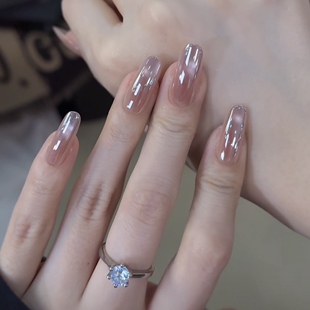 小众设计师 手工穿戴甲电镀紫色猫眼气质显白 紫凝晨露