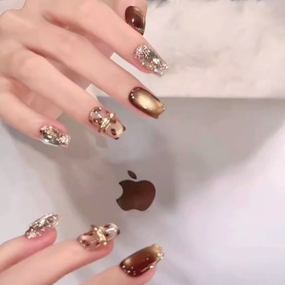 秋冬琥珀高级晕染纯手工穿戴甲