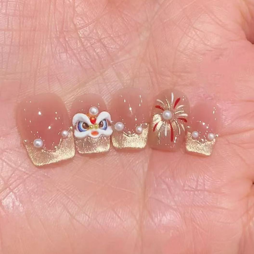 手工穿戴甲高级猫眼可爱新年爆款