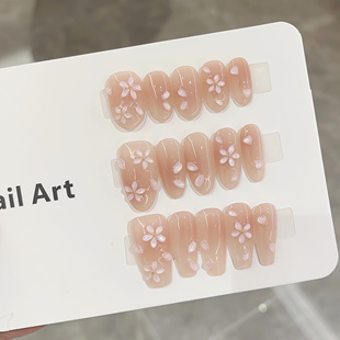 手工穿戴甲显白手捏花瓣腮红光疗美甲春夏爆款 落樱之恋