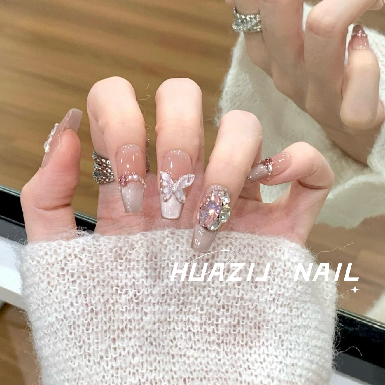 【月下】手工穿戴甲K9钻猫眼气质流行纯欲光疗甲冰透渐变高级010