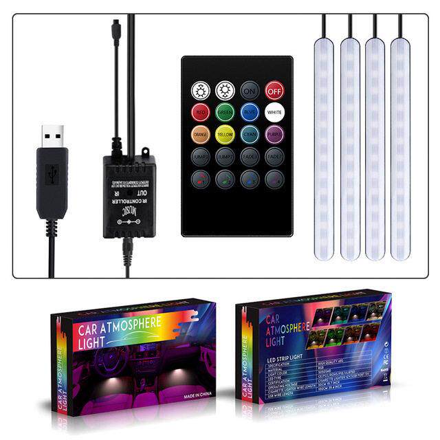 汽车气氛灯鞋底Led气氛装饰灯条改装汽车彩色音乐节奏声控室内灯