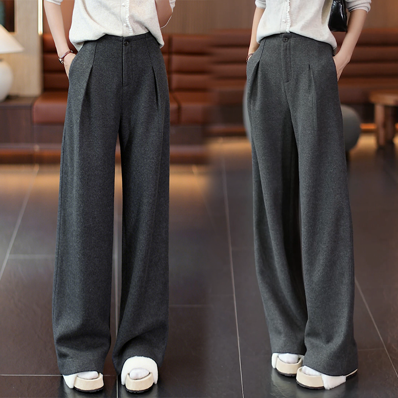 桑蚕丝加厚羊毛呢裤女2025新款秋冬高腰羊毛糯米裤垂感休闲阔腿裤,女装/女士精品,大码裤装,淘宝优惠券,粉丝福利购,淘宝优惠卷