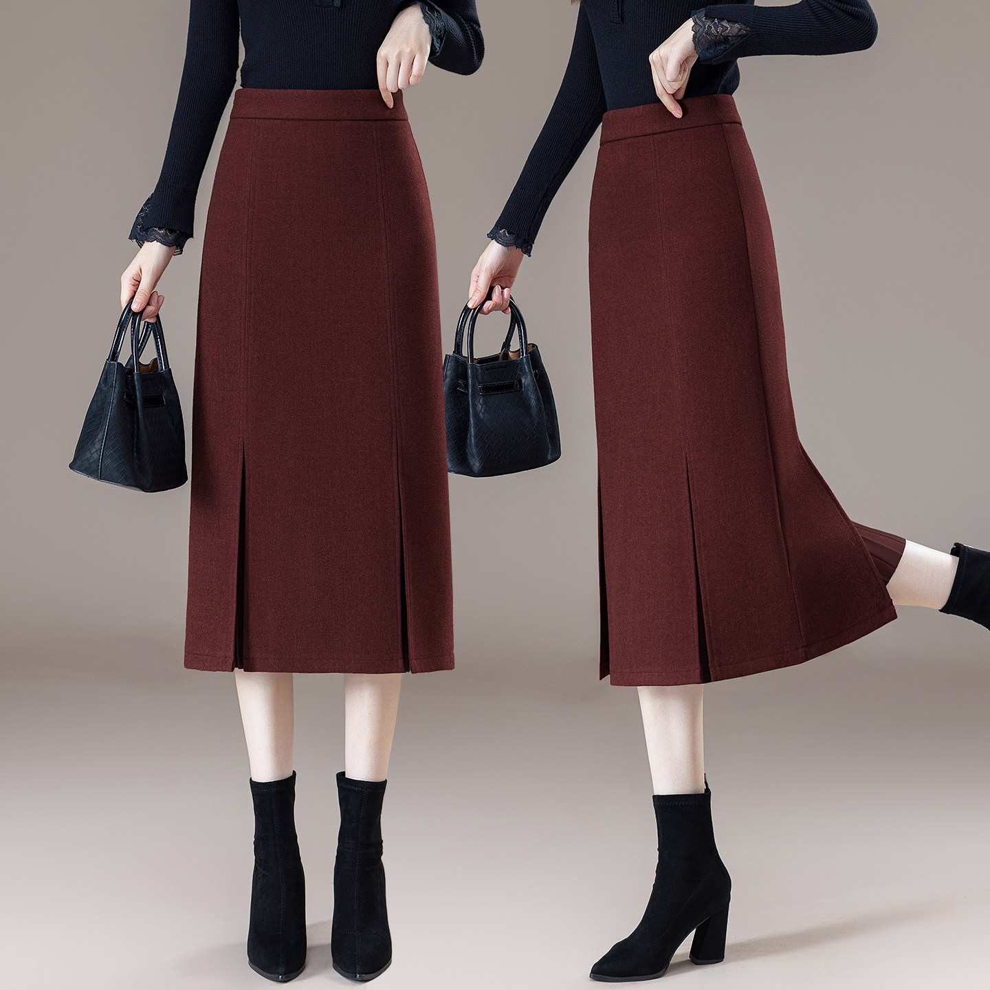 不规则时髦毛呢半身裙女2025新款秋冬高腰时尚休闲开叉垂感直筒裙,女装/女士精品,半身裙,淘宝优惠券,粉丝福利购,淘宝优惠卷