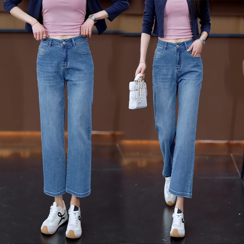 2026超火的牛仔裤女春季新款高腰显瘦小个子八分裤百搭显高直筒裤