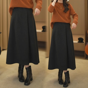 气质花苞毛呢半身裙女2025新款冬季松紧高腰爆款A字长裙时尚伞裙