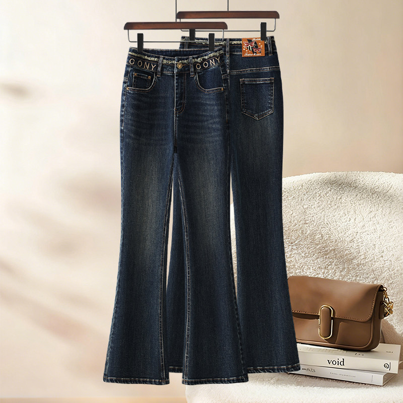 复古毛边时髦微喇牛仔裤女2026新款春季高腰字母刺绣显瘦喇叭裤,女装/女士精品,牛仔裤,淘宝优惠券,粉丝福利购,淘宝优惠卷