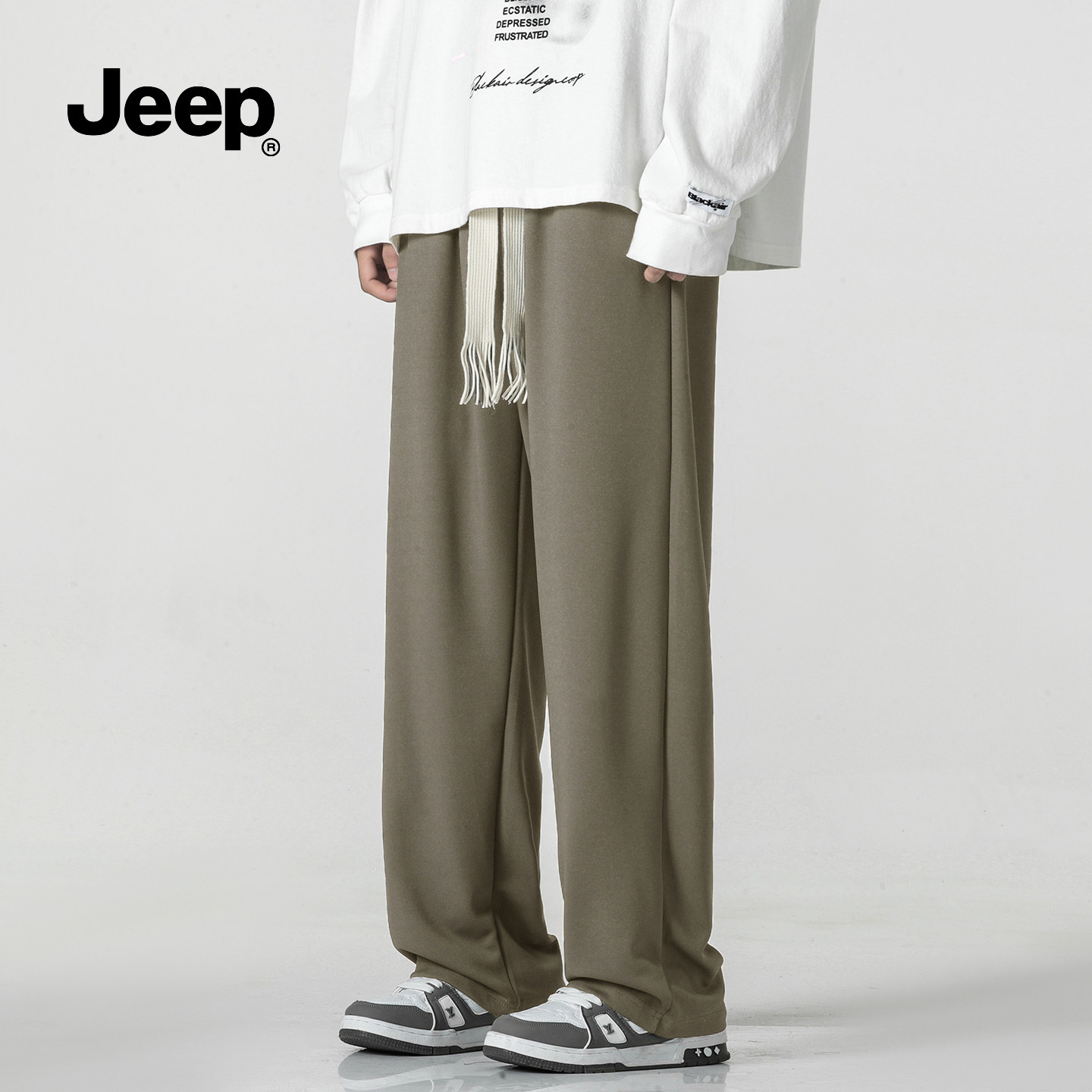 JEEP吉普潮牌针织运动卫裤男春秋2026新款直筒阔腿宽松休闲长裤子,男装,休闲裤,淘宝优惠券,粉丝福利购,淘宝优惠卷