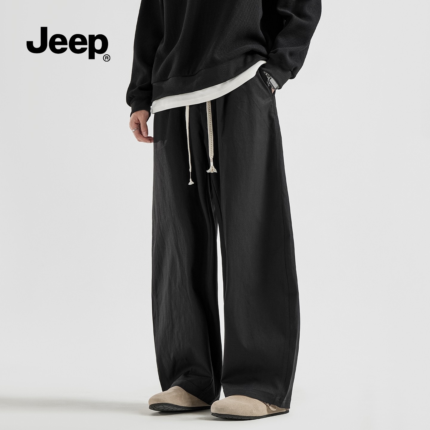 JEEP吉普美式高街阔腿工装弯刀裤子男春秋季2026透气宽松休闲长裤,男装,休闲裤,淘宝优惠券,粉丝福利购,淘宝优惠卷
