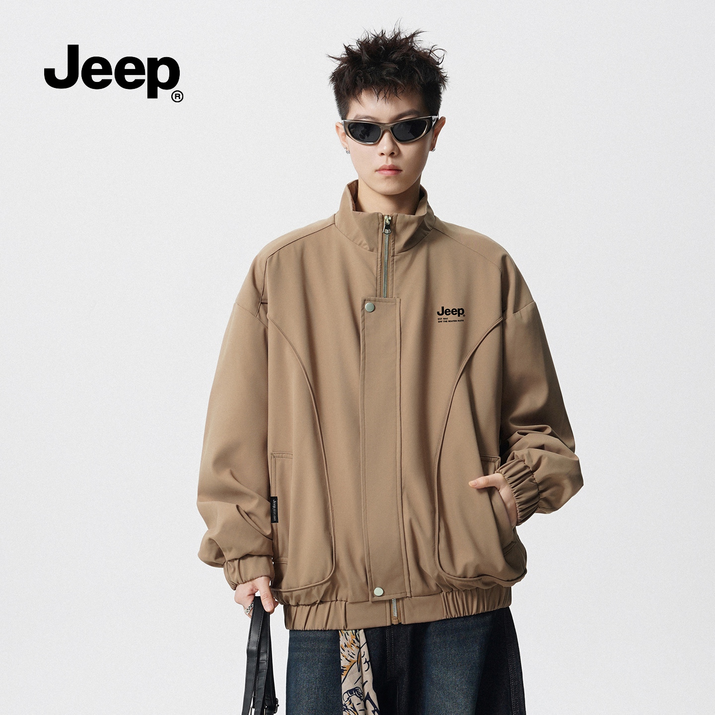 JEEP吉普美式工装夹克男士秋季休闲宽松百搭防风立领开衫上衣外套