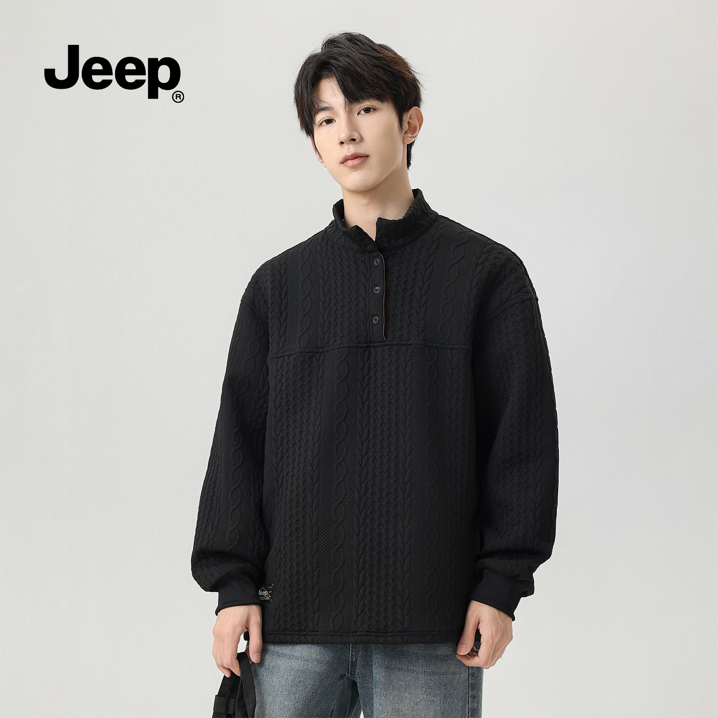 JEEP吉普官方旗舰提花半开襟卫衣