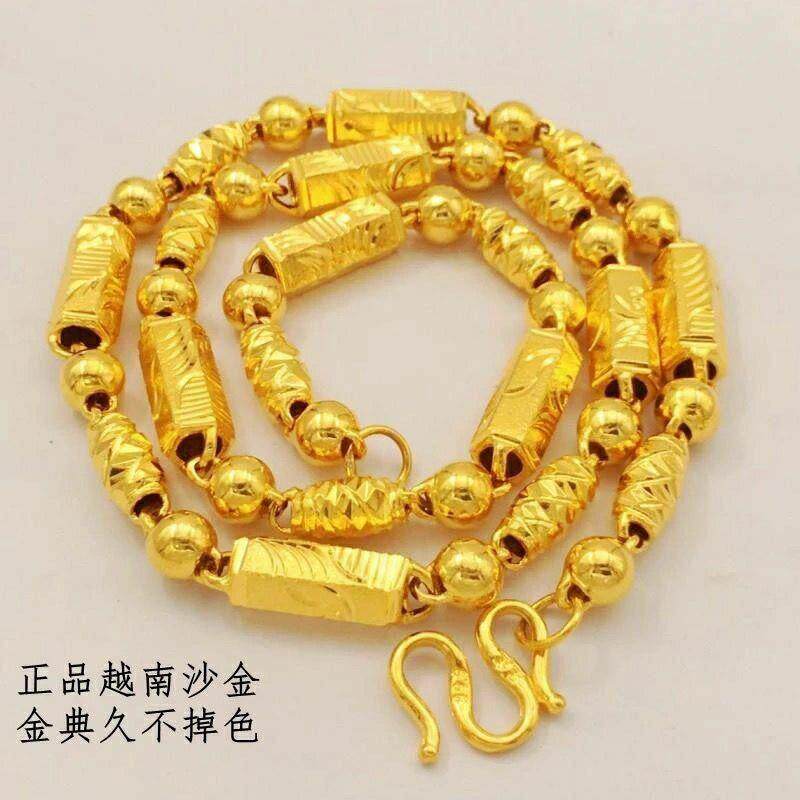 正品越南沙金项链男沙金色不掉色空心六角竹节霸气沙金款仿真项链