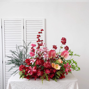 南洋风仿真花婚礼现场布置婚庆地排花婚庆花排开业大吉橱窗假花