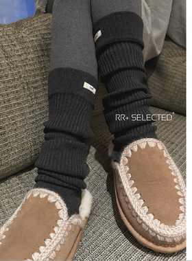 21076简约纯色保暖针织堆堆袜秋冬时尚百搭字母贴标毛线袜套