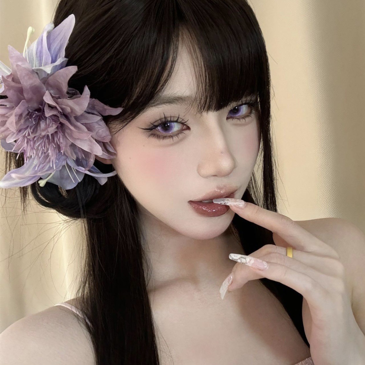 紫色花海超仙百合花朵抓夹海葵花朵发夹氛围感对镜拍美丽尤物