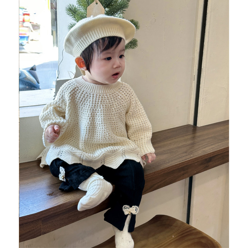 新品2024春装女童荷叶边针织毛衣/针织衫
