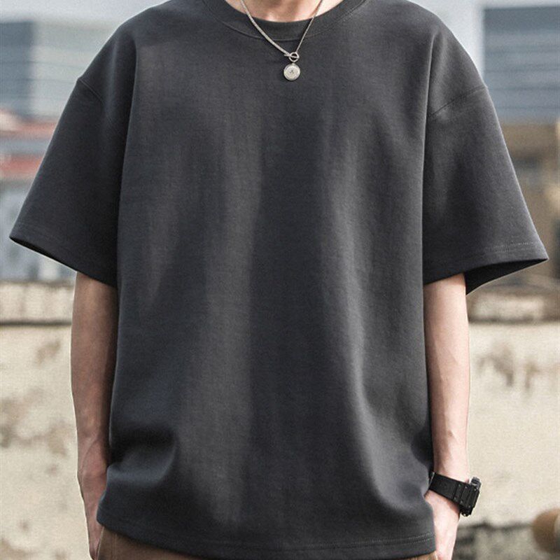 新品300g重磅纯棉夏季纯u色男士短袖T恤日系宽松大码上衣美式复古
