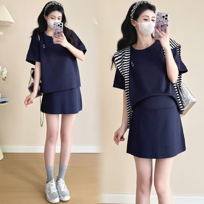 新品网红孕妇套装夏装新款潮妈小个子孕J妇装宽松短袖T恤短裤两件