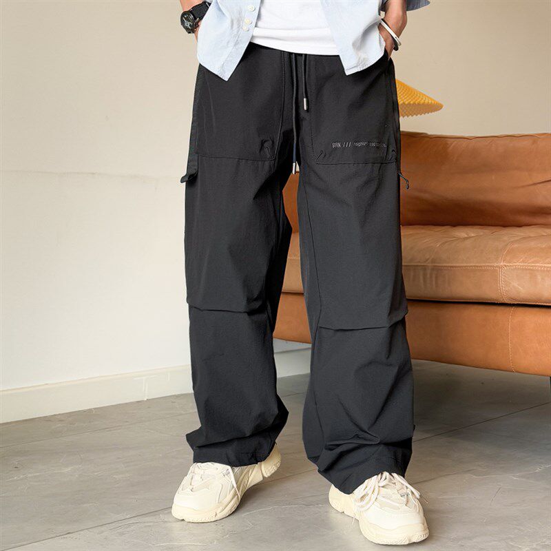 新品春夏季薄款工装裤男裤v子大码加肥加大休闲伞兵裤胖子宽松直