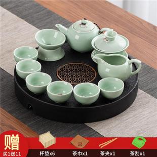 圆形天然乌金石茶盘茶海储排两用沥水简约小型干泡台家用储排托盘