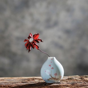 复古怀旧青瓷手绘小花瓶陶瓷花器干花插花花艺古典风格 南笙 中式