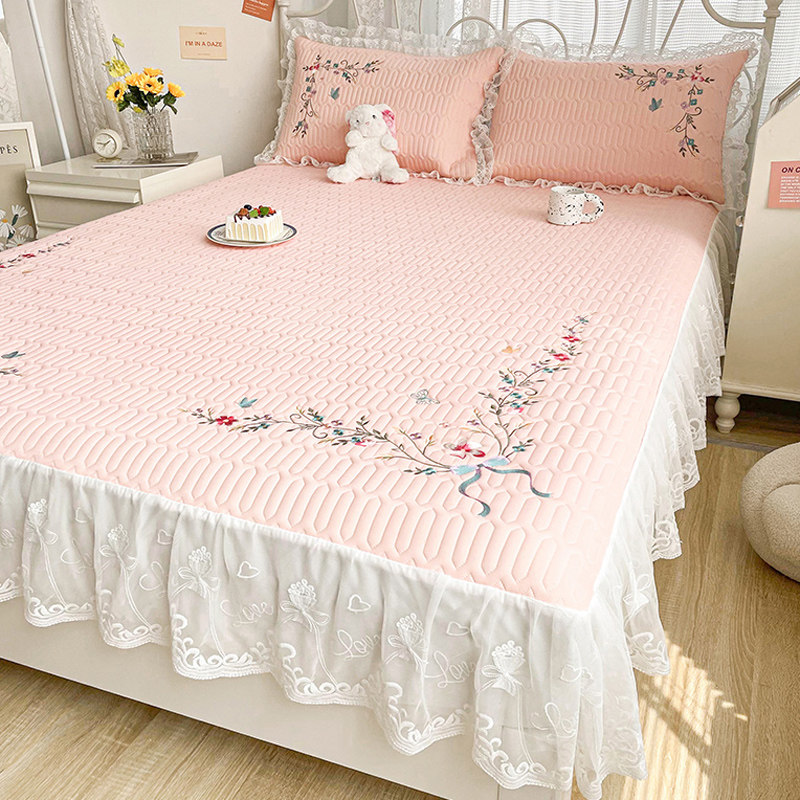 2023新款A类凉感冰丝加厚乳胶凉席三件套牀笠款带裙边高档空调凉