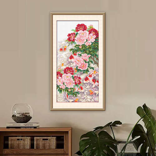 ks十字绣2025年新款客厅卧室玄关挂画花卉自己绣手工刺绣牡丹鲤鱼