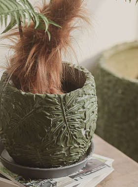 复古绿色水泥花盆特大号口径加厚客厅室内落地龟背竹百合竹家用盆