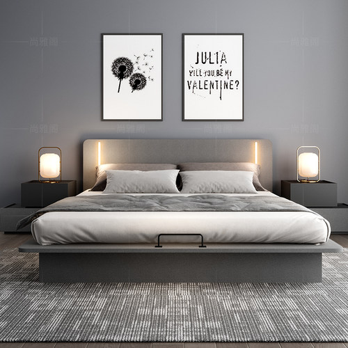 日式榻榻米床简约现代双人主卧室大床1.8米黑色高箱体储物地台床