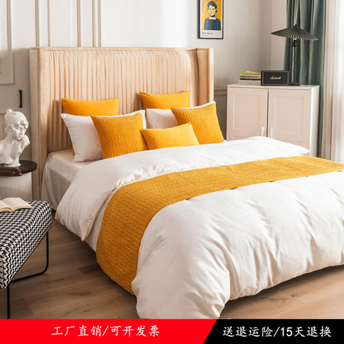 现代轻奢双面荷兰绒立体褶皱床旗床尾巾高档酒店宾馆民宿床尾盖巾