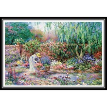 2020新款欧式卧室餐厅diy方钻满钻钻石画花园美女贴钻十字绣带钻