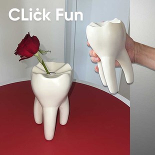 clickfun恶趣味搞怪牙齿花瓶插花器 创意烛台礼物家居桌面摆件