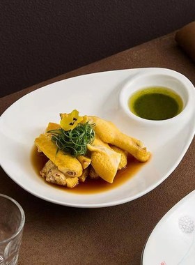 家用创意饺子盘子带醋碟酒店菜盘子母盘白灼虾盘分格水饺专用盘子