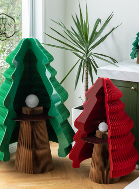 十八纸装饰圣诞树折叠led发光商场新年装饰客厅摆件家居饰品道具