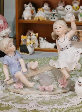 陶瓷人物摆件儿童房送礼瓷偶装饰品