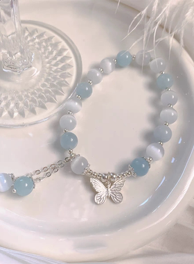 S925纯银海盐蝴蝶手链女高颜值小众甜美设计蝴蝶手串学生闺蜜礼物