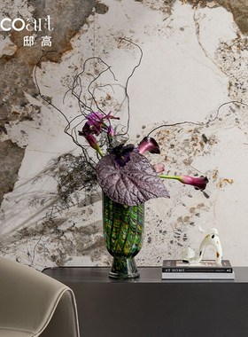 现代样板间客厅孔雀绿大花器插花香薰电视柜装饰摆件情绪稳定花瓶