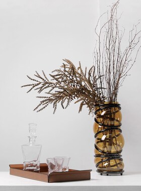 轻奢黄色玻璃水培花瓶创意客厅茶几插花餐桌桌面花器现代装饰摆件