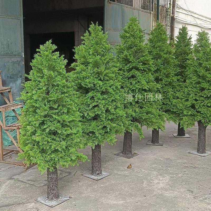 跨境仿真松柏树人造绿植圣诞树户外花园松树枝盆栽装饰迎客松塔形