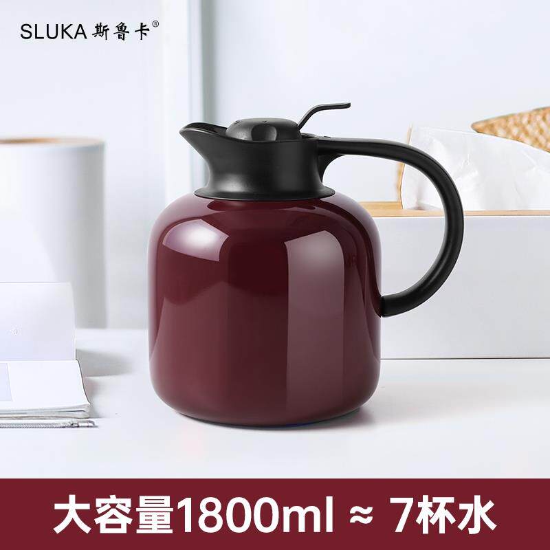 斯鲁卡保温瓶304不锈钢内胆保温壶家用暖水壶大容量复古红短粗胖