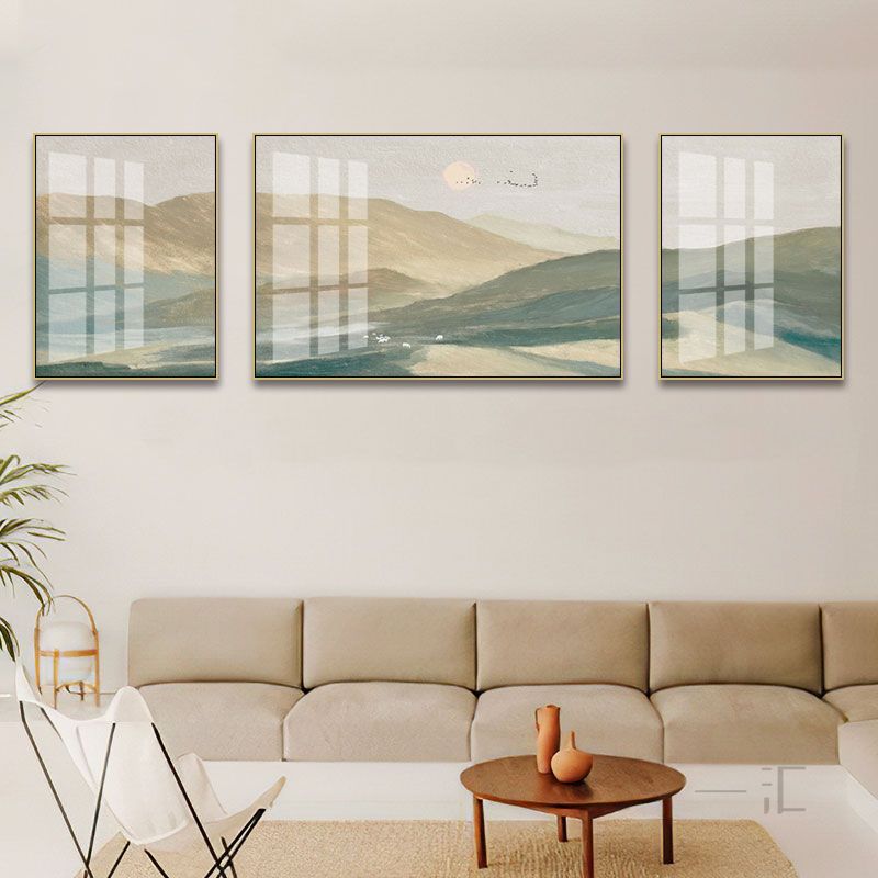 三联碧水青山装饰画现代简约客厅餐厅壁画大气山水风景办公室挂画