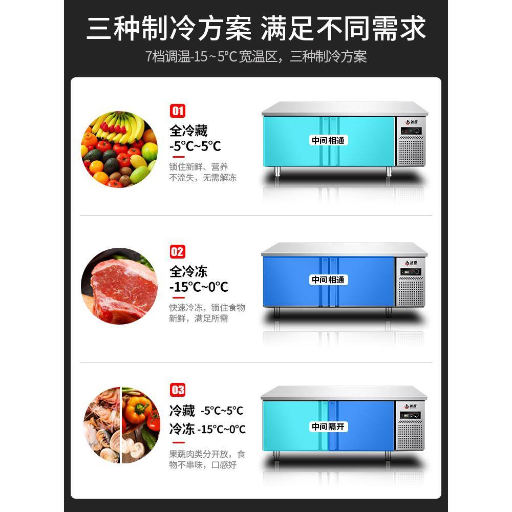 商用冷藏保鲜工作台饭店台式冰柜冷冻柜不锈钢展示柜制冷操作吧台