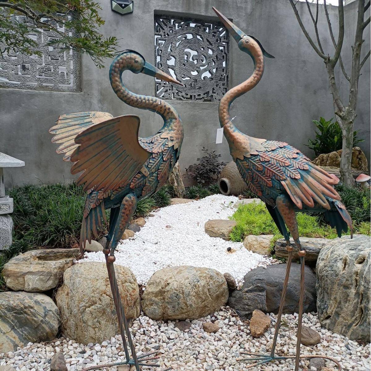 厂家直销外贸原单铁艺仙鹤两件套庭院阳台摆件摄影道具花园杂货
