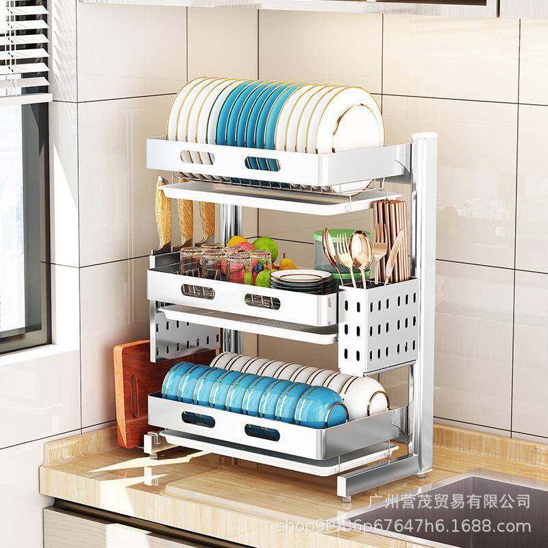 304不锈钢双沥水碗架厨M820置架碗碟晾碗筷台面三层层收房纳物放