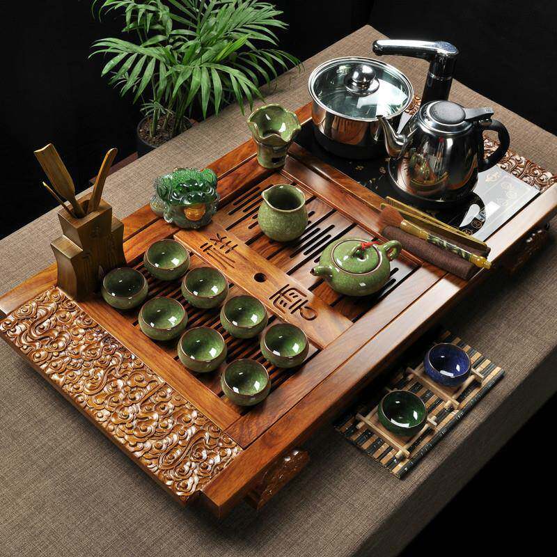 厂家紫梨砂茶具套四装合一整冰套裂电磁炉jsftc200实木花茶盘茶海