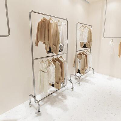 可层服装店示架不锈钢双挂衣架童装店货DK-21020架展示架带轮移动