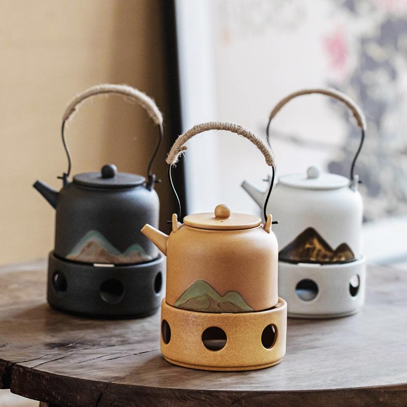 提梁壶陶瓷茶粗壶功夫暖茶炉器单壶HL茶壶煮茶蜡烛加热底座陶温茶