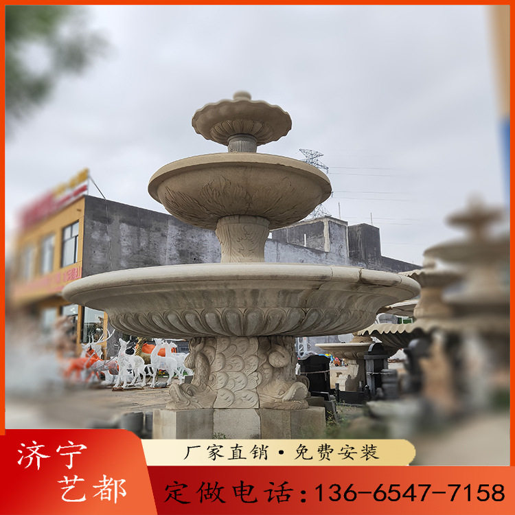 厂家制作黄锈石石雕喷泉