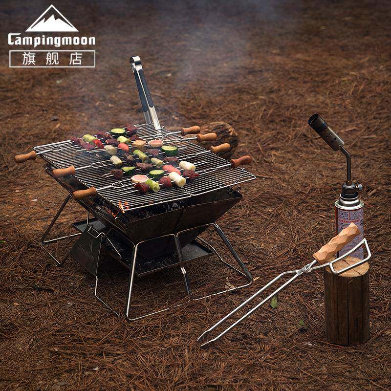 曼叠烧烤炉不锈钢柯便携折式焚户火台木炭烤肉BBQ外烧烤架ltao563